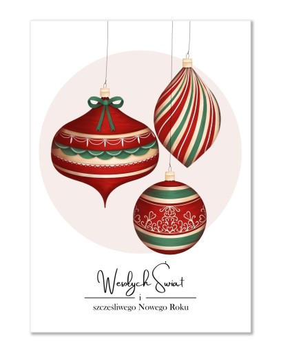 Zdjęcie oferty: Kartka świąteczna, kartka okolicznościowa - 3 wiszące bombki