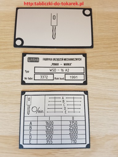 Zdjęcie oferty: Wiertarka WSD 16 A2 Tabliczki Tabliczka Obroty