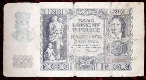 Zdjęcie oferty: Banknot 20 zł. 1940 r. seria C