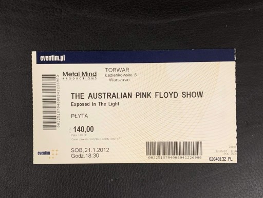 Zdjęcie oferty: Bilet z koncertu THE AUSTRALIAN PINK FLOYD 2012