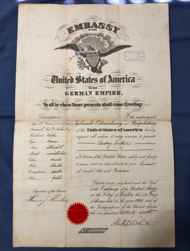 Zdjęcie oferty: EMBASSY UNITED STATES PASZPORT 1901 GERMAN EMPIRE