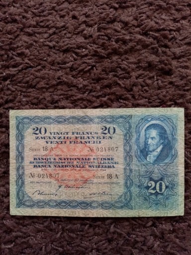 Zdjęcie oferty: 20 franków Szwajcaria - 1944r.