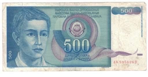 Zdjęcie oferty: Jugosławia 500 Dinara, 1990 r obiegowy