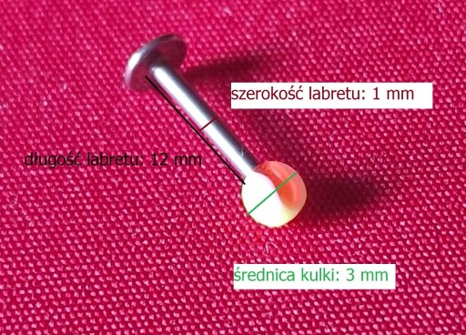 Zdjęcie oferty: Labret klasyczny 12/1 mm z kulką, tytan piercing
