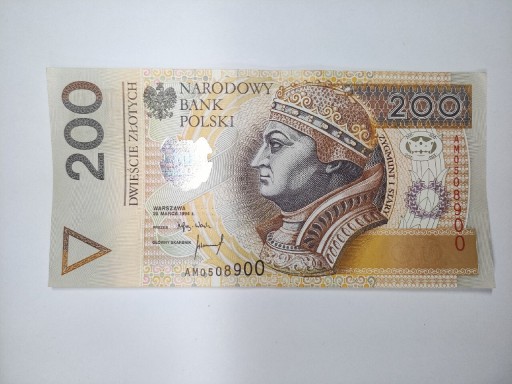 Zdjęcie oferty: Banknot 200 zl Seria AM0508900 1994 idealny!