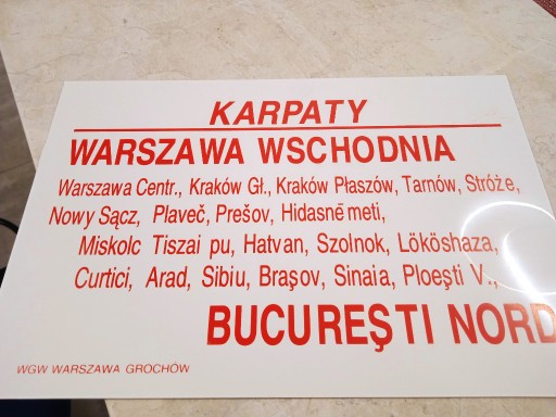 Zdjęcie oferty: Tablica kierunkowa kolejowa WARSZAWA WSCH. - BUKARESZT 30X20 cm