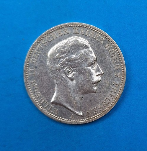 Zdjęcie oferty: Niemcy, Prusy 3 marki 1909, Wilhelm II, Ag 0,900