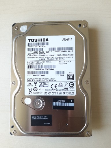 Zdjęcie oferty: DYSK  HDD  Toshiba   500 Gb  