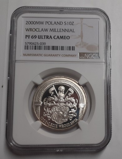 Zdjęcie oferty: 10 ZŁ 2000 Wrocław 1000 Lecie NGC PF69 Ultra Cameo