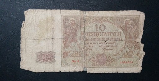 Zdjęcie oferty: Stary banknot Polska 10 zł 1940 rok  seria A! 