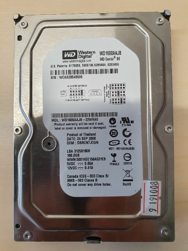 Zdjęcie oferty: Dysk twardy WDC PATA WD1600AAJB 160 GB IDE 3,5