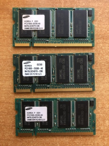 Zdjęcie oferty: Pamięć DDR226 256MB Samsung do laptopów cena za 3 sztuki 
