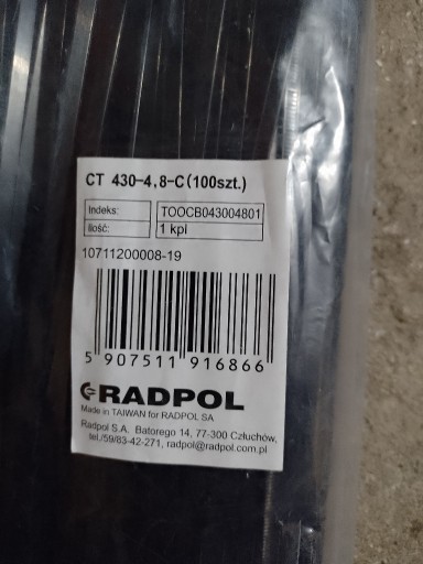 Zdjęcie oferty: Opaska zaciskowa"trytytka"  CT 430-4,8 -C  Radpol