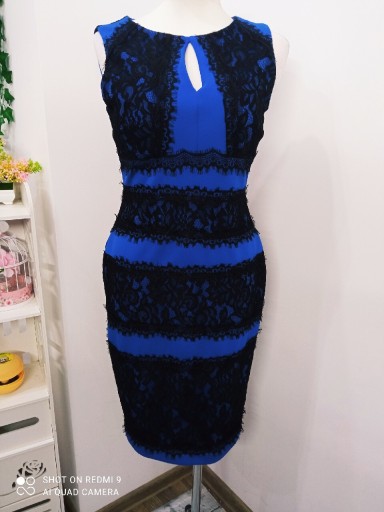 Zdjęcie oferty: Sukienka ołówkowa debut 40 L niebieski koronką 