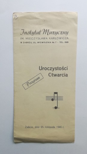 Zdjęcie oferty: Program ZABRZE 25.11.1945 Instytut Muzyczny RZADKI