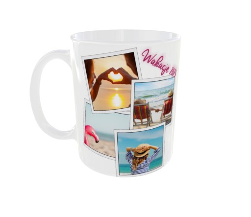 Zdjęcie oferty: Kubek polaroid z czterema zdjęciami i Twoim tekstem! Pomysł na prezent!