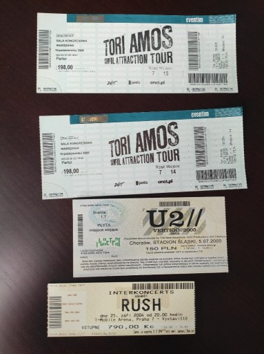 Zdjęcie oferty: Bilety z koncertów - Tori Amos, U2, RUSH