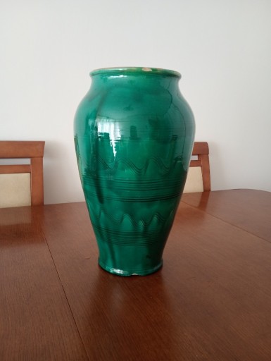 Zdjęcie oferty: Stary duży wazon textilpol połysk zielony ceramika