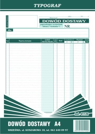 Zdjęcie oferty: Dowód dostawy A4 Typograf 01120