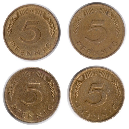 Zdjęcie oferty: Niemcy, 4x5 fenigów D 1977,1982,1990,1991  KM#107