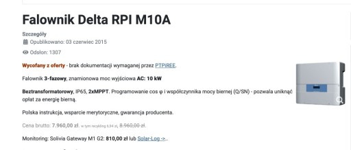 Zdjęcie oferty: INVERTER/FALOWNIK DELTA 10 KW