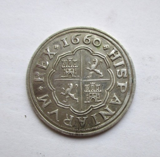 Zdjęcie oferty: 1 Real 1660 r. Hiszpania - kopia monety w srebrze