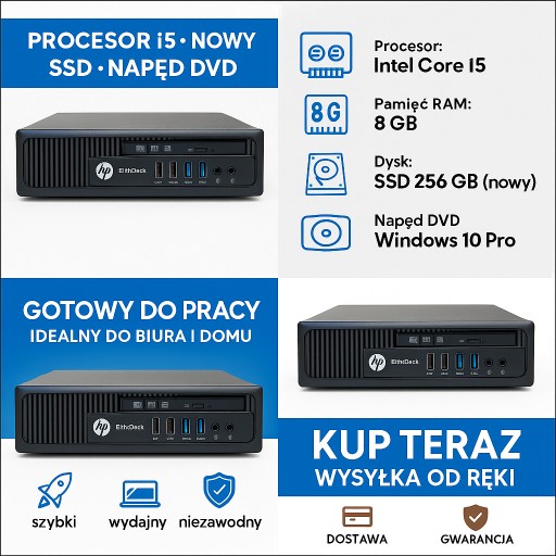 Zdjęcie oferty: Komputer HP EliteDesk 800 G1 USDT – i5, NOWY SSD ADATA SU800, Window 10 Pro
