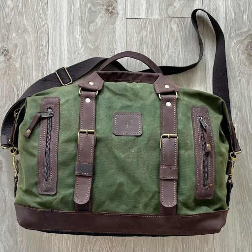Zdjęcie oferty: Zielona torba podróżna z bawełny i skóry Vintage