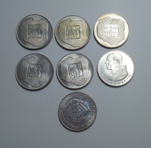 Zdjęcie oferty: Zestaw 7 szt. monet PRL, J. Paweł II, XXX lat PRL