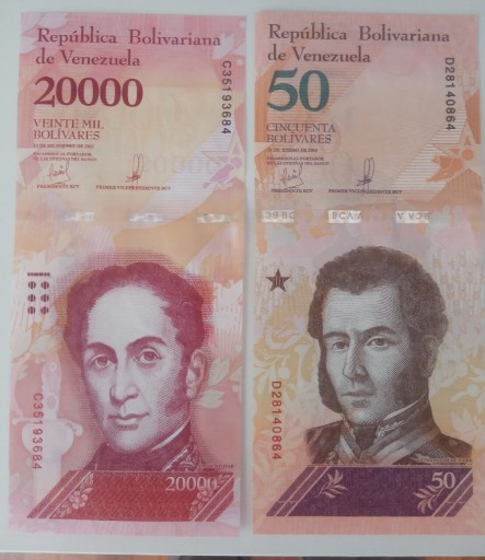 Zdjęcie oferty: Banknot 20000 Bolivarów UNC + bonus 50