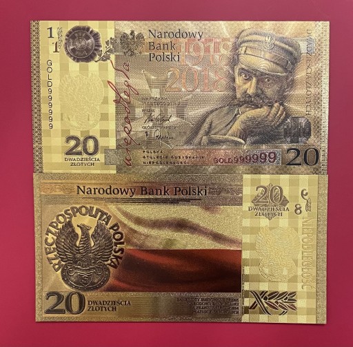 Zdjęcie oferty: Polskie Banknoty Pozłacany Józef Piłsudski 20 zł