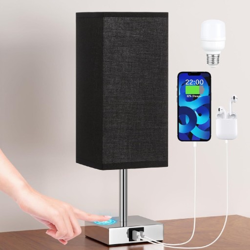 Zdjęcie oferty: Lampka nocna, stołowa ze sterowaniem dotykowym z portami ładowania USB A+C