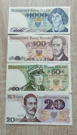 Zdjęcie oferty: Banknoty-PRL-20,50,100,1000zł-stan1/1-