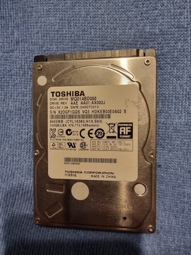 Zdjęcie oferty: Dysk HDD 500GB Toshiba 2.5 cala przetestowany