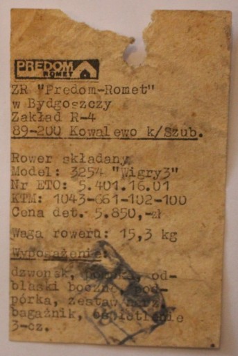 Zdjęcie oferty: SKŁADAK 3254 "Wigry3"  PREDOM ROMET - ORYGINALNA METKA Z CENĄ i PARAMETRAMI