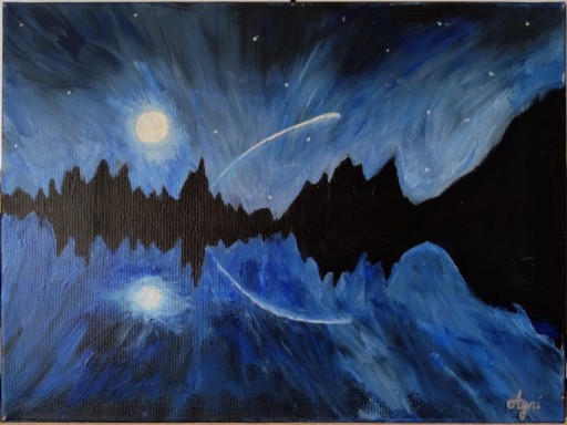 Zdjęcie oferty: obraz, akryl 30x40 cm niebo jezioro nocą
