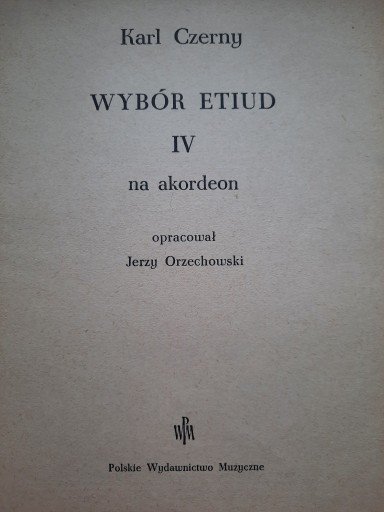 Zdjęcie oferty: M. Czerny, Wybór etiud IV na akordeon