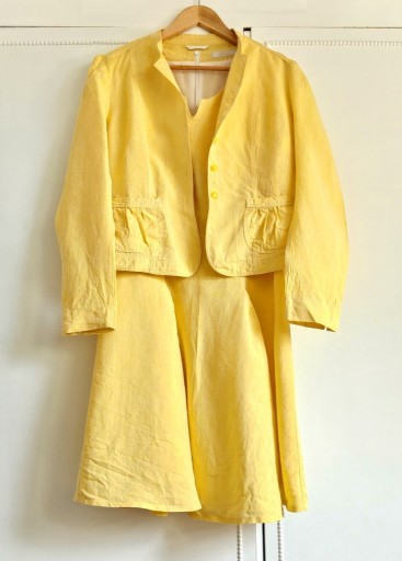 Zdjęcie oferty: Żółty komplet sukienka marynarka 40 L retro len