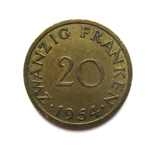 Zdjęcie oferty: 20 Franków 1954 r.  Saarland
