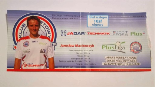 Zdjęcie oferty: Bilet Jadar Radom - Zaksa Kędzierzyn 12.2.2010