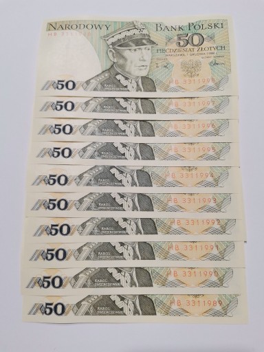 Zdjęcie oferty: Banknoty 50 złotych 1988r. zestaw fajne numery UNC