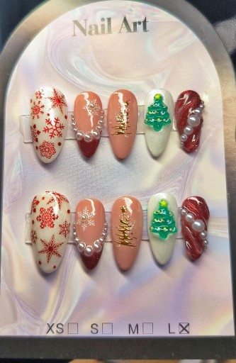 Zdjęcie oferty: Zestaw Press On Nails Rękodzieło - Świąteczne ozdoby 3d. Rozmiar L