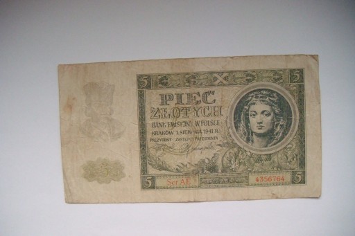 Zdjęcie oferty:  Banknot 5 zł. 1941 r. seria AE