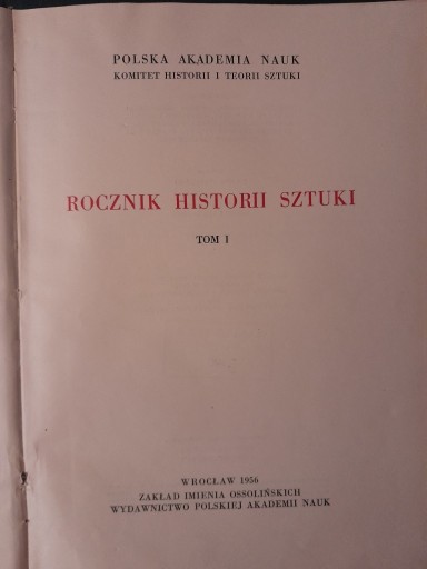 Zdjęcie oferty: Rocznik Historii Sztuki, t. I