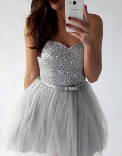 Zdjęcie oferty: Sukienka srebrno-szara rozkloszowana tiul gorset