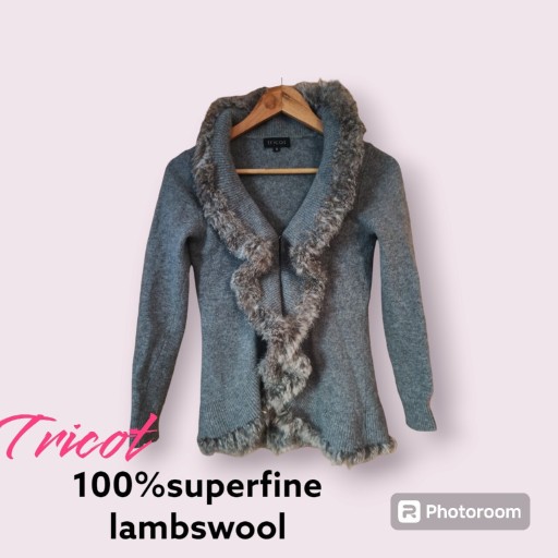 Zdjęcie oferty: Kardigan tricot superfine lambswool z futerkiem 