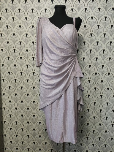 Zdjęcie oferty: Sukienka Midi błyszcząca liliowa marszczenia XL