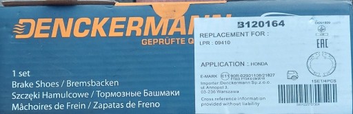 Zdjęcie oferty: Szczęki hamulcowe Denckermann B120164 do Hondy CRV