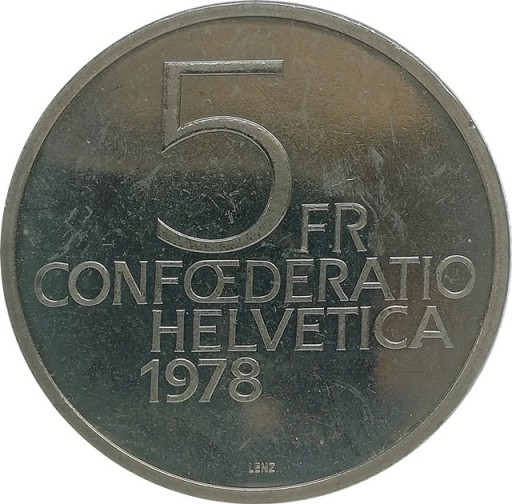 Zdjęcie oferty: Szwajcaria 5 francs 1978, KM#56