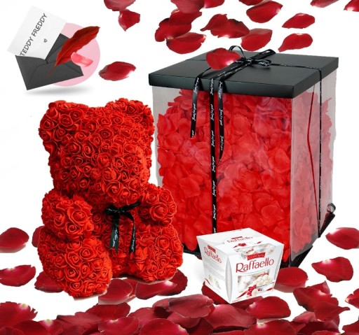 Zdjęcie oferty: Miś z róż Gift Box z płatkami róż I RAFFAELLO 